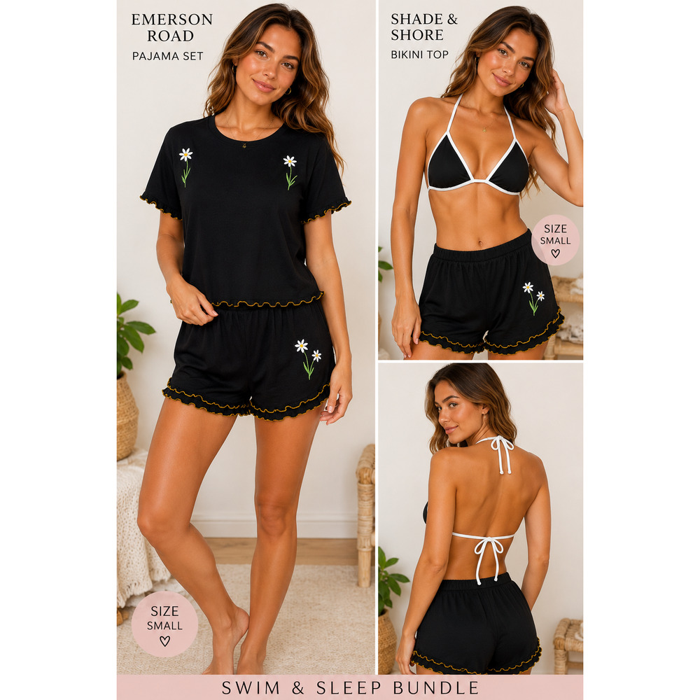 NWT Lounge & Swim Bundle Small Floral Pajama Set Bikini Top Vacation Ready